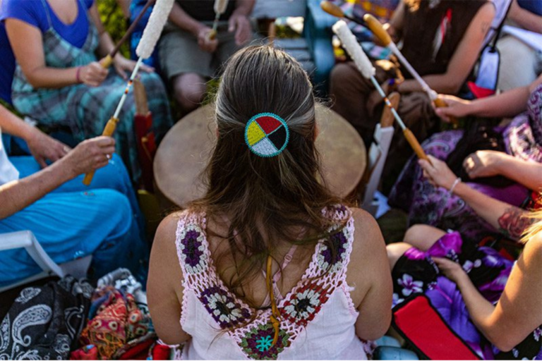 Woman with medicine wheel hairpin